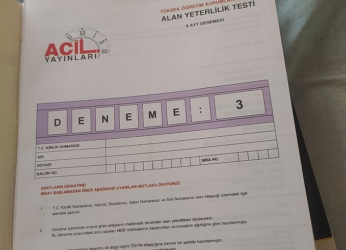  Acil Ayt Matematik Deneme