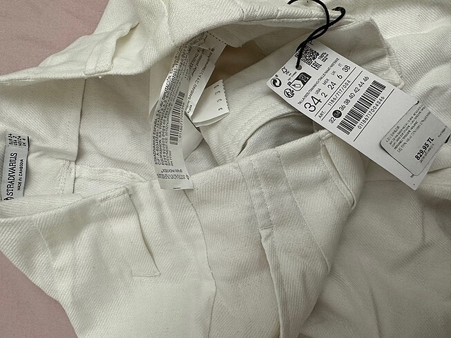 34 Beden beyaz Renk STRADIVARIUS KETEN SMART PANTOLON