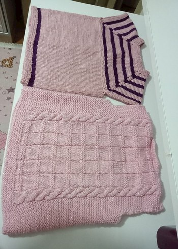 Kız Çocuk Pembe el örgüsü yelek ve süğeter - Görsel 2