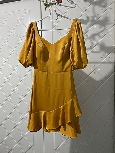 DOFİDORCA Sarı saten abiye elbise