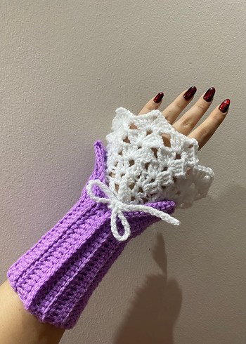 Mor Triko Dantel Detaylı Kadın Eldiven - Görsel 2