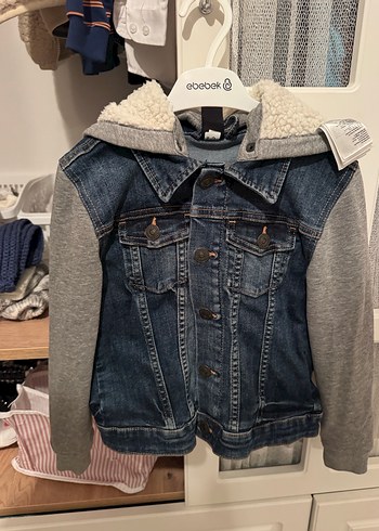 Erkek Çocuk Gri Denim Mont Kapüşonlu