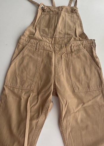 40 Beden camel Renk Bej Denim Bel Detaylı Rahat Kadın Tulum