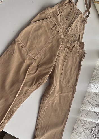 40 Beden Bej Denim Bel Detaylı Rahat Kadın Tulum