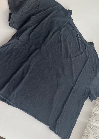 Bershka Koyu Gri Pencereli Yakalı Kadın Tişört