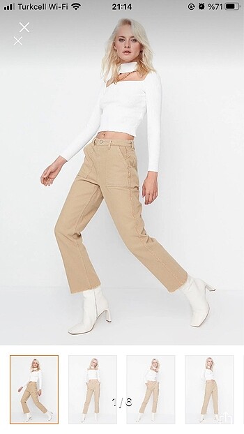 Camel Püskül Detay Yüksek Bel Pantolon