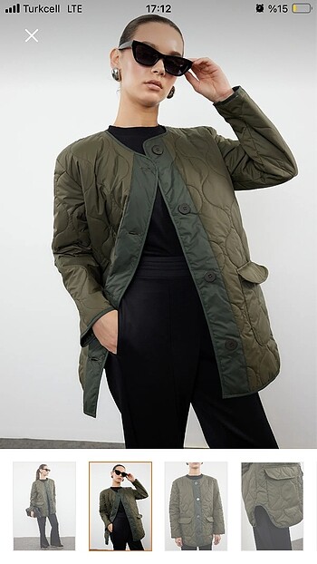 xs Beden haki Renk Haki Oversize Kapitone Mont