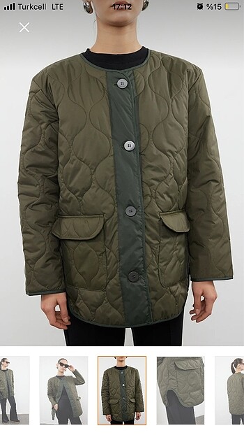 xs Beden Haki Oversize Kapitone Mont