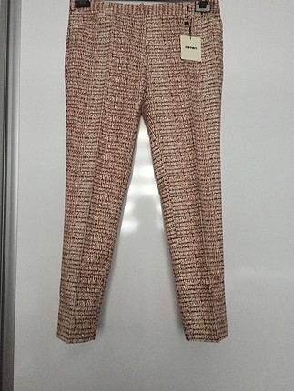 Koton krem ve bordo renk karışık kumaş pantolon