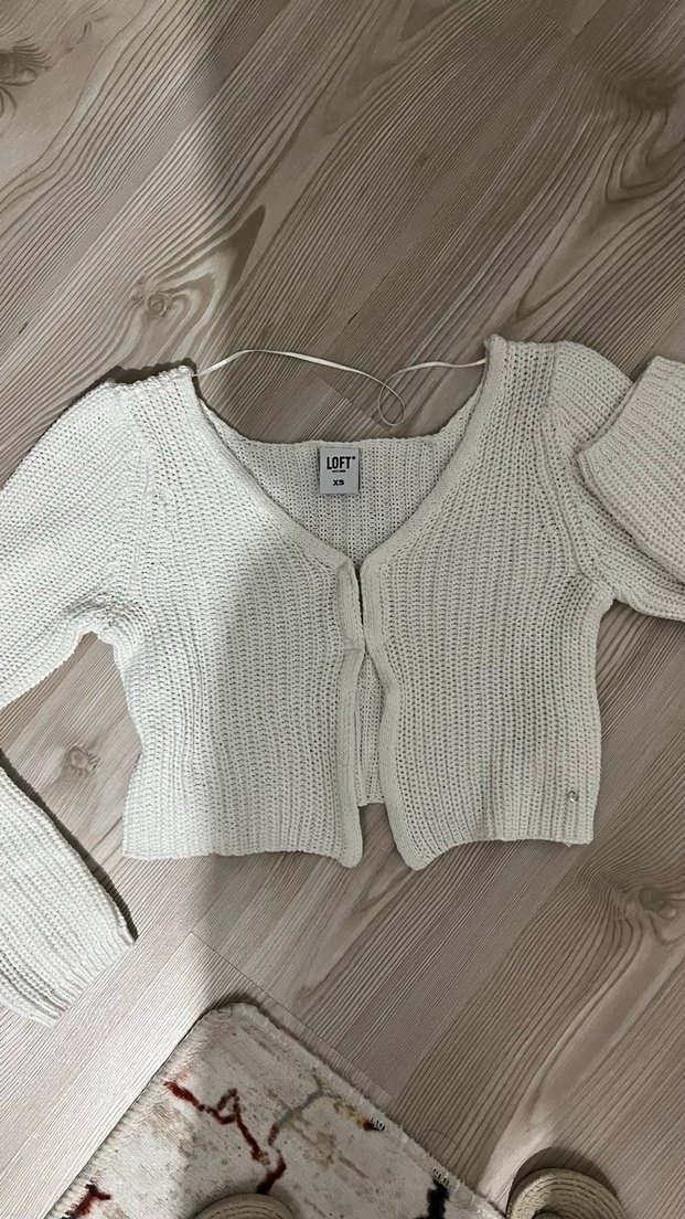 Beyaz Örgü İnce Uzun Kollu Hırka - Görsel 2