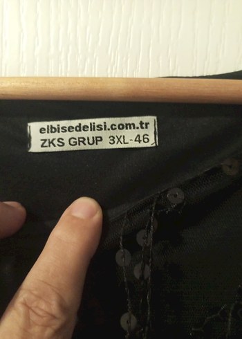 46 Beden Uzun Kollu Siyah Boncuk İşlemeli Midi Elbise