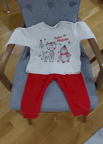 Beyaz Baskılı Uzun Kollu Bebek Kız Takımı