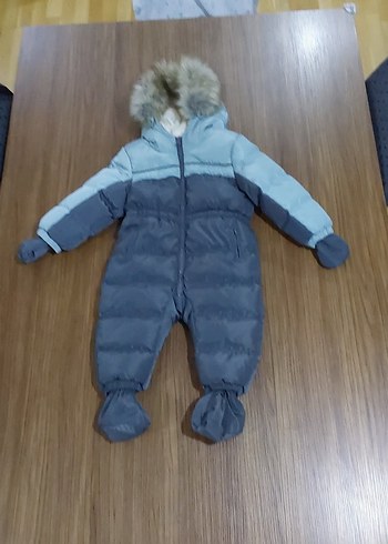 Gri Bebek Erkek Tulum Kürklü Kapüşonlu
