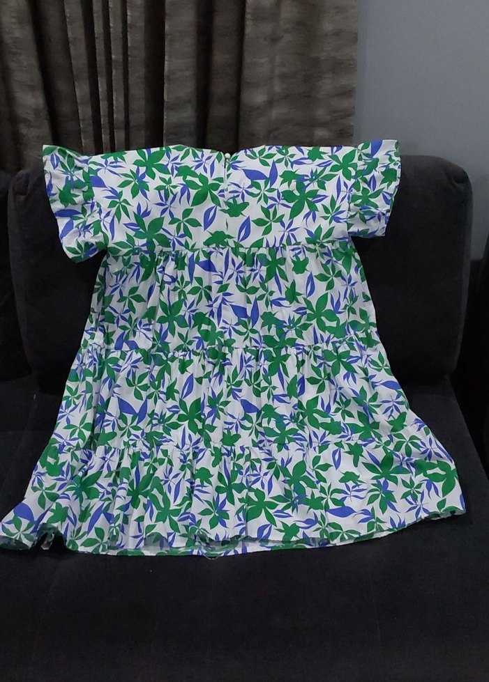 Renkli Yaprak Desenli Bol Kesim Elbise - Görsel 3