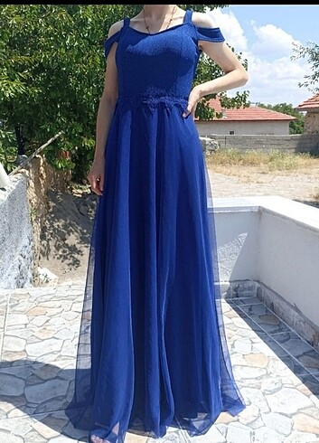 Tül kolları düşük abiye 