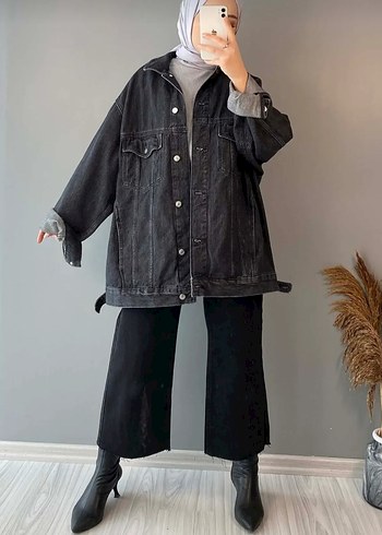 antrasit Oversize Kadın Denim Ceket