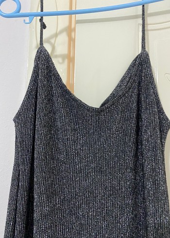 Zara Gri Drapeli Uzun Askılı Elbise