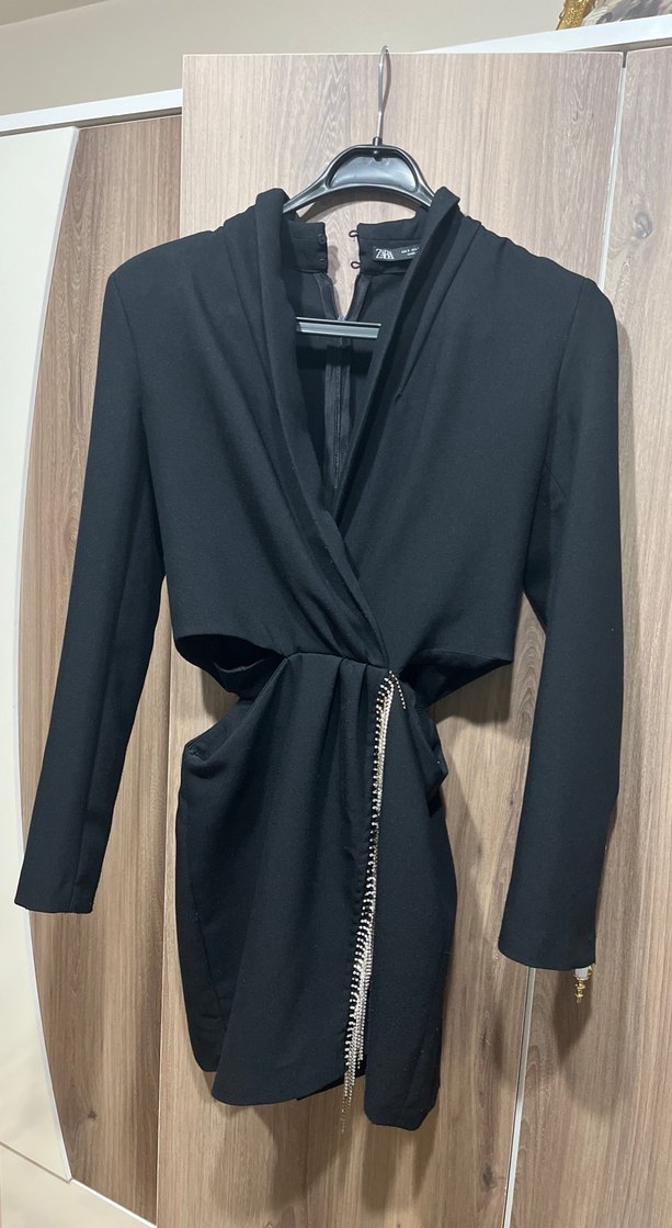 Siyah, Kuşaklı, Uzun Kollu Kadın Elbise - Görsel 2