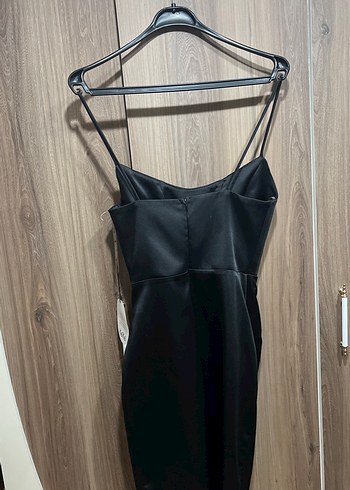 Siyah Drapeli Mini İp Askılı Abiye Elbise - Görsel 4
