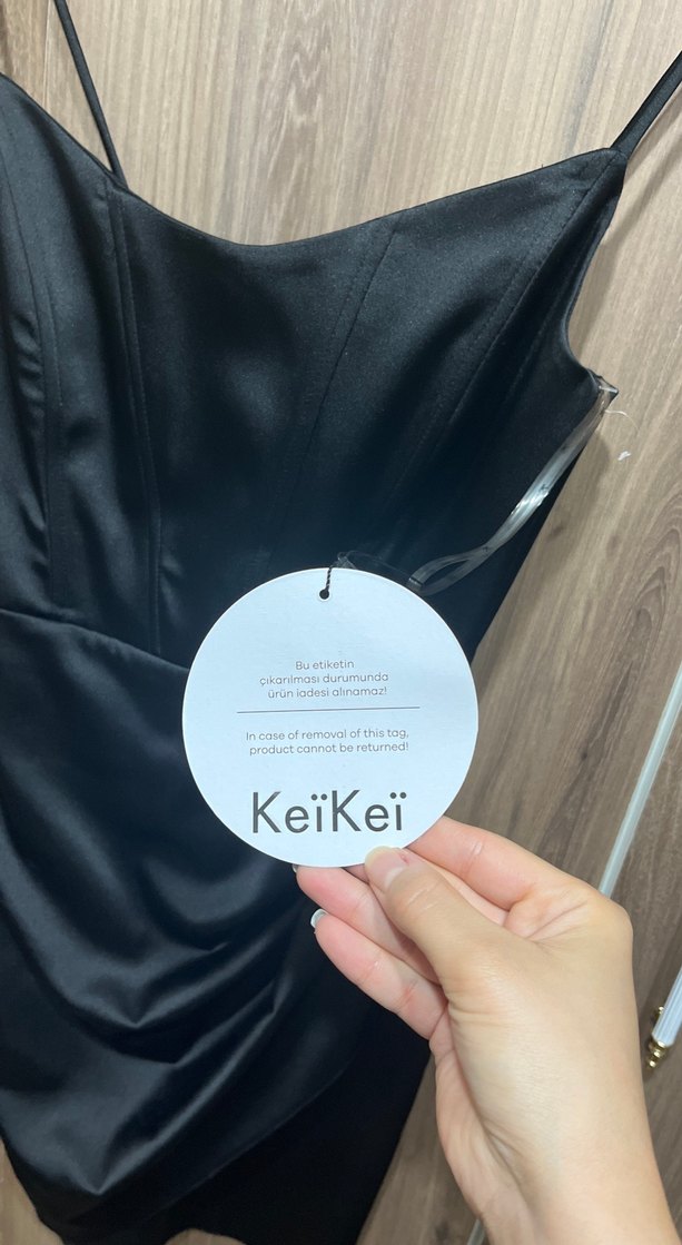 Siyah Drapeli Mini İp Askılı Abiye Elbise - Görsel 2