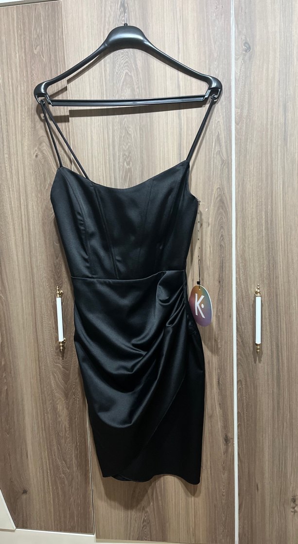 Siyah Drapeli Mini İp Askılı Abiye Elbise - Görsel 3