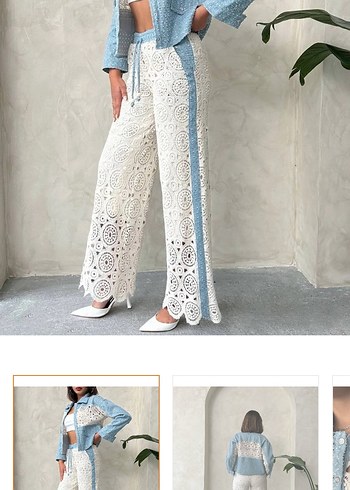 Diğer Dantel Detaylı Uzun Denim Kadın Pantolon