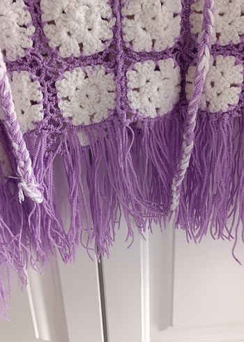 Kızlar için Mor Dantel Detaylı Bohem Ponço - Görsel 5