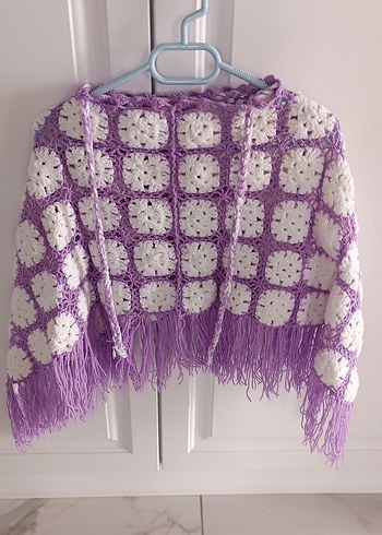 Kızlar için Mor Dantel Detaylı Bohem Ponço - Görsel 4