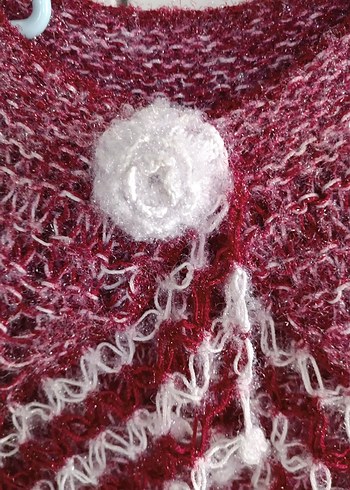 Bordo Nakışlı Dantelli Kız Çocuk Panço - Görsel 4