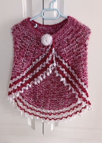 Bordo Nakışlı Dantelli Kız Çocuk Panço - Görsel 3