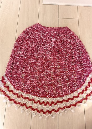 Bordo Nakışlı Dantelli Kız Çocuk Panço - Görsel 2