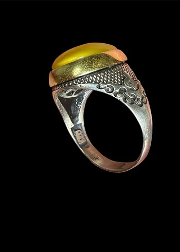 925 AYAR GÜMÜŞ ORJİNAL KAYA DAMLA KEHRİBAR YÜZÜK - Görsel 3