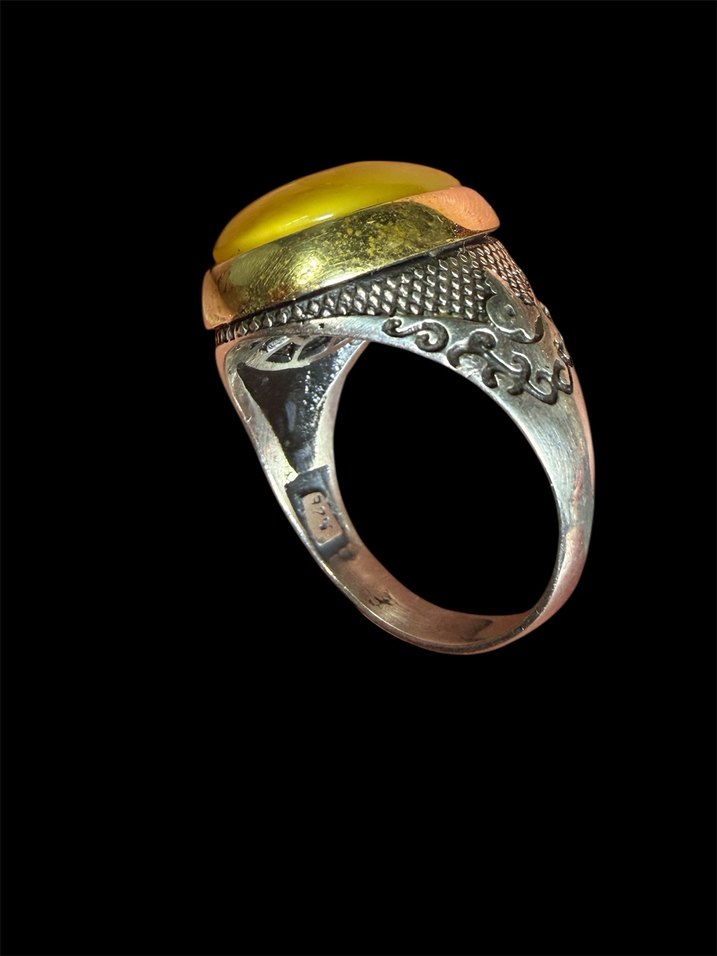 925 AYAR GÜMÜŞ ORJİNAL KAYA DAMLA KEHRİBAR YÜZÜK - Görsel 3