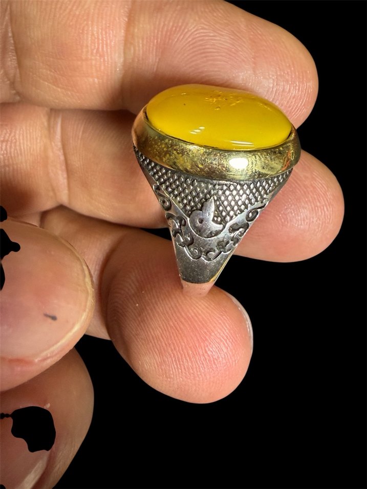 925 AYAR GÜMÜŞ ORJİNAL KAYA DAMLA KEHRİBAR YÜZÜK - Görsel 4