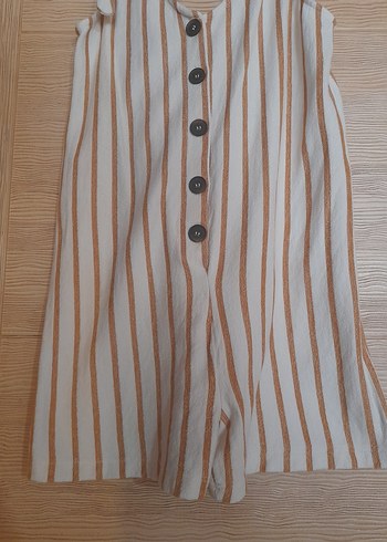 Çizgili Keten Kısa Tulum - Görsel 3