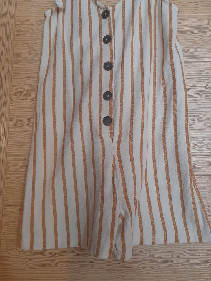 Çizgili Keten Kısa Tulum - Görsel 3