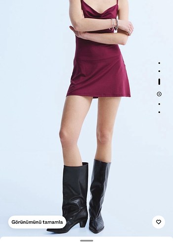 Bershka Bordo V Yakalı Drapeli Mini Elbise
