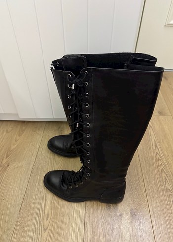 36 Beden Siyah Deri Goth Stiletto Topuklu Bot