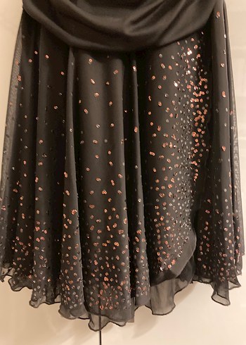 Kahverengi pullu drape şık abiye elbise - Görsel 3