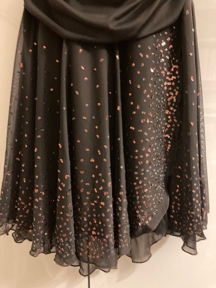 Kahverengi pullu drape şık abiye elbise - Görsel 3