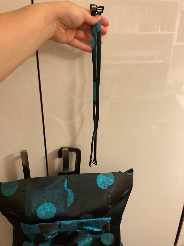 Turkuaz Puantiyeli Fiyonklu Mini Abiye Elbise (balon etek altı) - Görsel 3