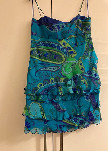 Zara Turkuaz Mini ince askılı Abiye Elbise - Görsel 2