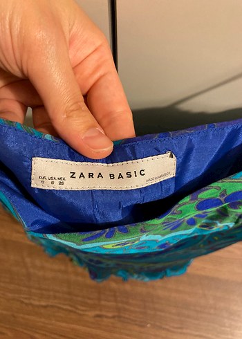 Zara Turkuaz Mini ince askılı Abiye Elbise - Görsel 3