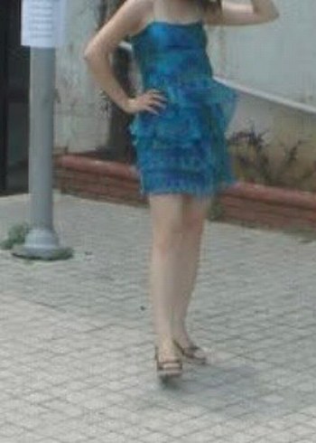 Zara Turkuaz Mini ince askılı Abiye Elbise - Görsel 4