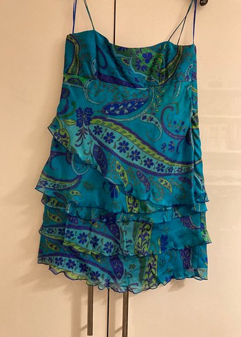 Zara Turkuaz Mini ince askılı Abiye Elbise