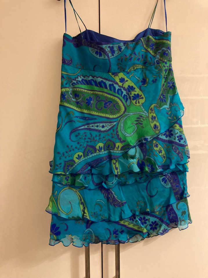 Zara Turkuaz Mini ince askılı Abiye Elbise - Görsel 2