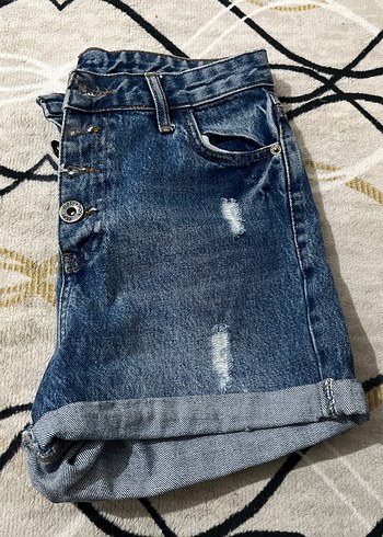 Düğmeli Bol Kesim Kadın Kot Şort - Görsel 5