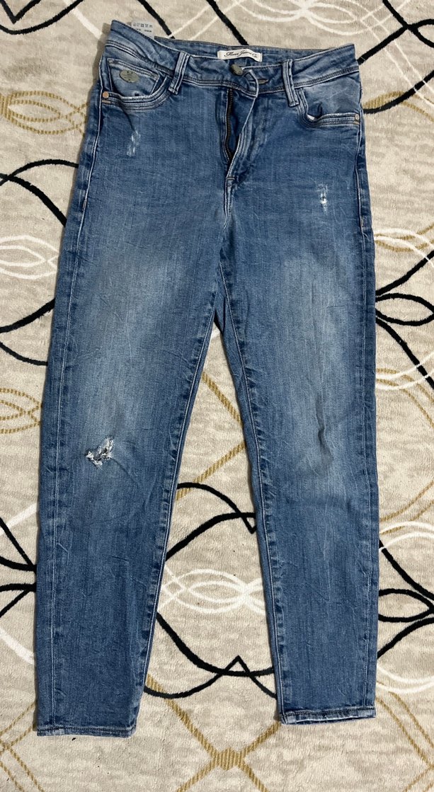 Kadın Mavi Denim Bol Kesim Günlük Kot Pantolon - Görsel 4