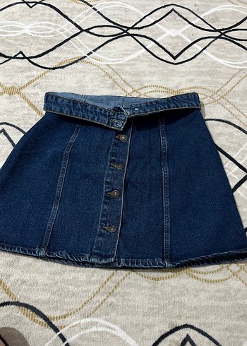 Düğmeli Lacivert Midi Denim Etek - Görsel 3