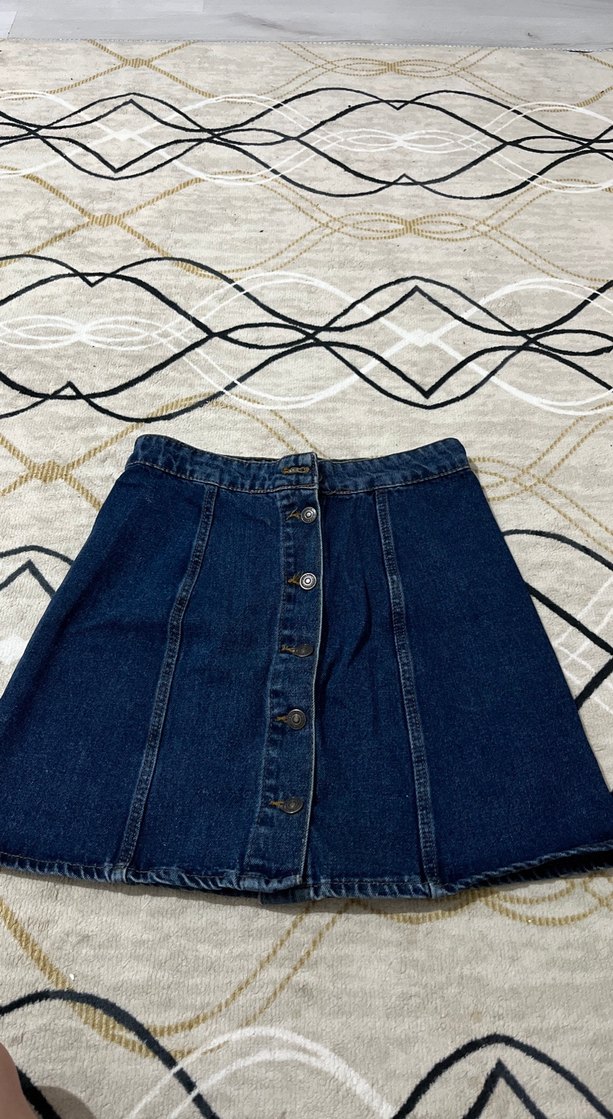 Düğmeli Lacivert Midi Denim Etek - Görsel 2